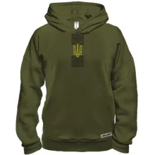 Худи BASE с черной вышиванкой и оливковым тризубом (Вышивка)