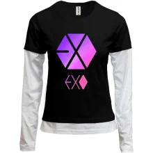 Комбинированный лонгслив EXO (розовый логотип)