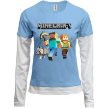 Жіночий лонгслів Комбі зі Стівом, Алекс і вовком із Minecraft