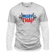 Комбинированный лонгслив Муай тай с надписью «MUAY THAI» и силуэтами бойцов