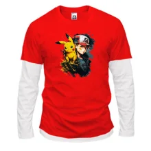 Комбинированный лонгслив "Ash ketchum and pikachu"