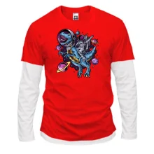 Комбинированный лонгслив "Динозавр космонавт"
