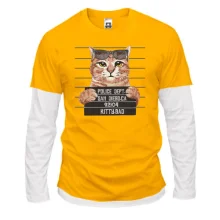 Комбинированный лонгслив с арестованным котом "Kitty BAD"