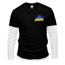 Мужской лонгслив Комби с флагом и тризубом на груди (Вышивка)