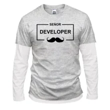 Комбинированный лонгслив с надписью "Senior Developer"