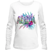 Лонгслив с надписью ALOHA, гибискусом и бабочкой