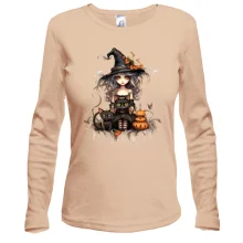 Лонгслив с Halloween-ведьмой и котиком