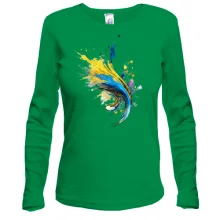 Жіночий лонгслів з жовто-синіми бризками (2)
