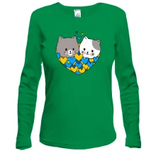Жіночий лонгслів із закоханими котиками (жовто-блакитні)