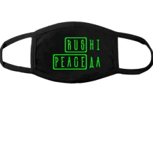 Маска с неоновой надписью «RUS НІ PEACE ДА»