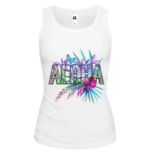 Майка с надписью ALOHA, гибискусом и бабочкой
