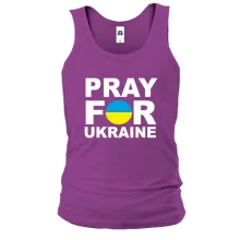Майка с надписью «Pray for Ukraine» в сине-жёлтом круге