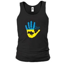 Чоловіча майка з фразою «Pray for Ukraine», долонею та мапою
