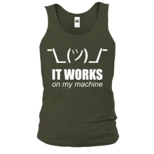 Чоловіча майка з написом "It works on my machine"