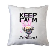 Подушка Keeg calm and be positive с мопсом
