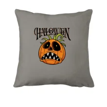Подушка с расстроенной тыквой и надписью Halloween