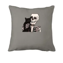 Подушка со скелетом и котом