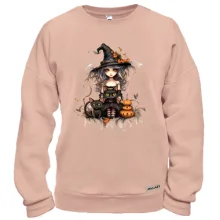 Свитшот с Halloween-ведьмой и котиком