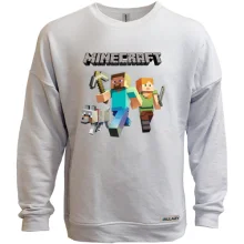 Свитшот без начеса со Стивом, Алекс и волком из Minecraft