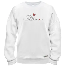 Свитшот с надписью Love с бабочкой (Вышивка)