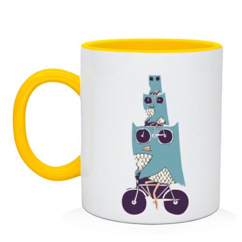 Чашка с совами на велосипеде