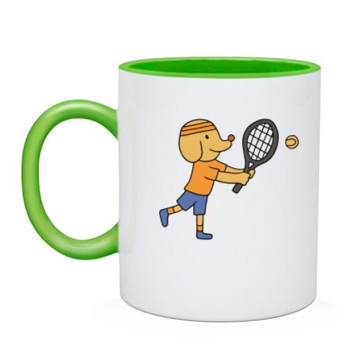 Чашка с собакой теннисистом