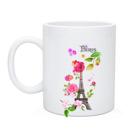 Чашка с Эйфелевой башней и цветами 