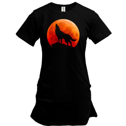 Подовжена футболка Вовк на тлі Місяця (2)