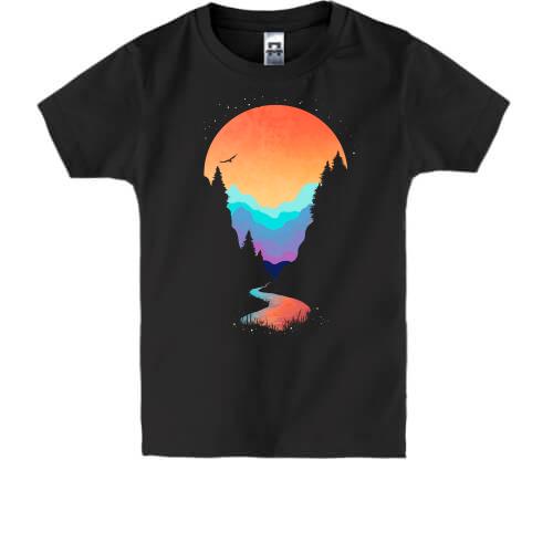 Дитяча футболка з гірським заходом сонця