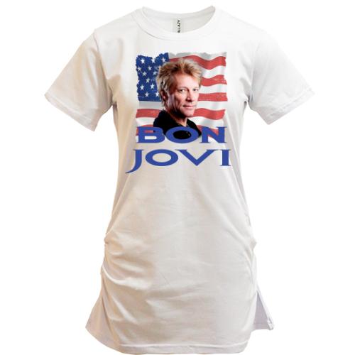Подовжена футболка Bon Jovi з прапором
