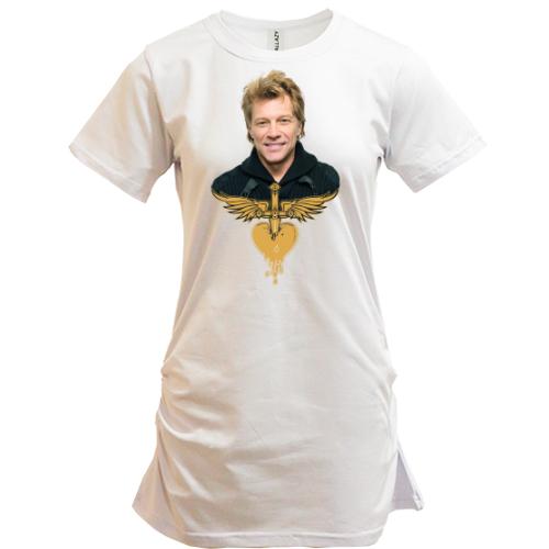 Подовжена футболка Bon Jovi з лого