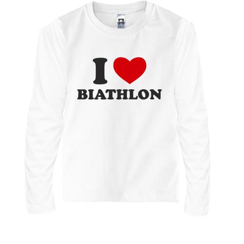 Детская футболка с длинным рукавом Я люблю Биатлон — I love Biat
