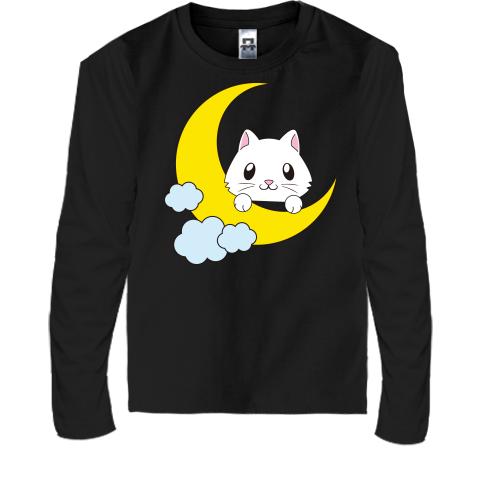 Детская футболка с длинным рукавом с котенком на луне