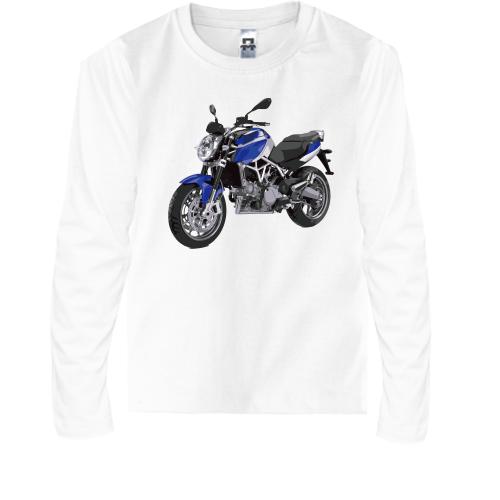 Детская футболка с длинным рукавом с синим мотоциклом