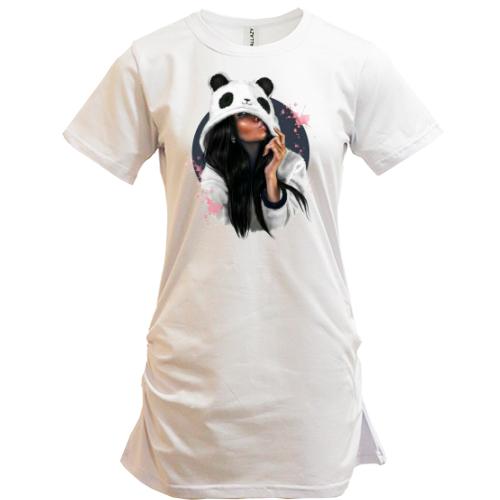 Подовжена футболка Дівчина панда