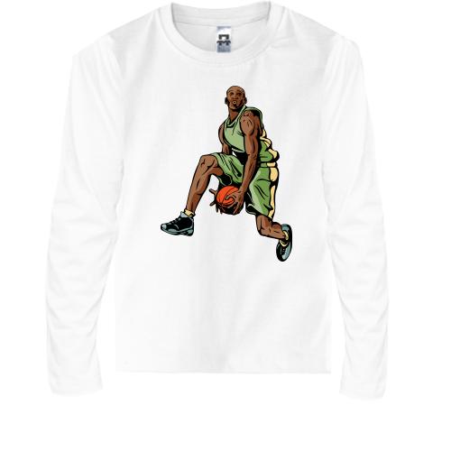 Детская футболка с длинным рукавом с баскетболистом делающим фин