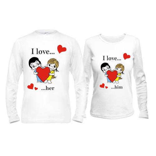 Парные лонгсливы I love her/him