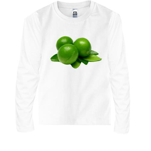 Детская футболка с длинным рукавом с зелеными лимонами (лаймом )