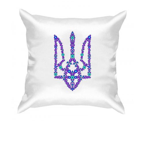 Подушка з квітковим фіолетовим гербом України