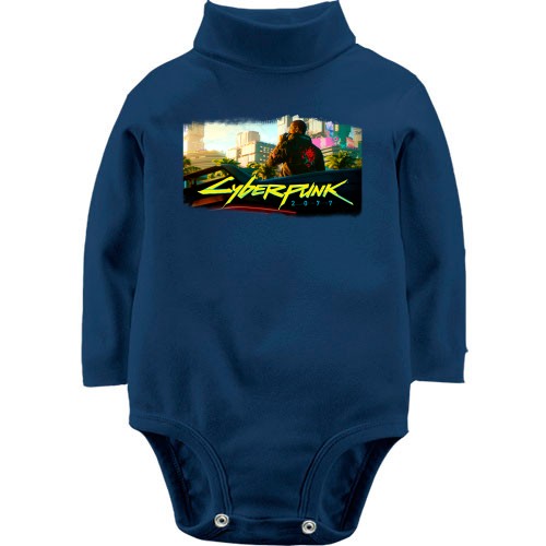 Детский боди LSL с главным героем игры Cyberpunk 2077 на фоне футуристичного города