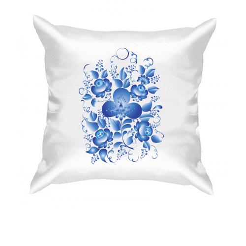 Подушка з блакитним квітковим орнаментом