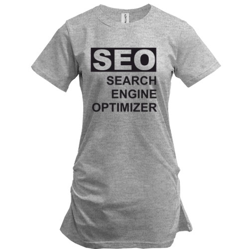 Удлиненная футболка с надписью «SEO SEARCH ENGINE OPTIMIZER»
