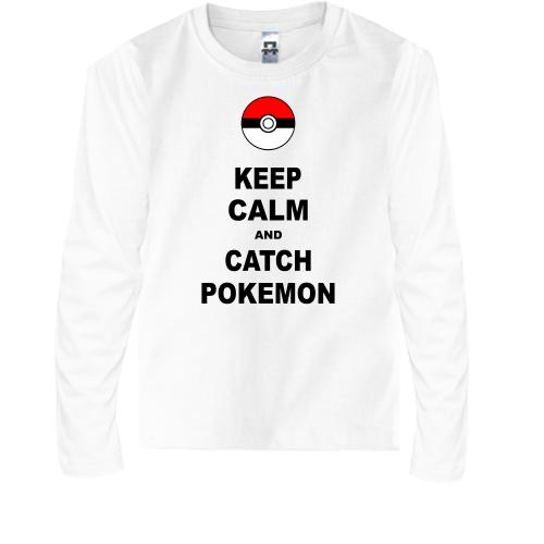 Детская футболка с длинным рукавом Keep calm and catch pokemon