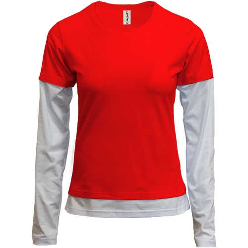 Женская красная комбинированная футболка с длинными рукавами 