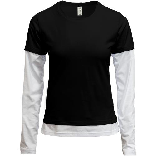 Женская черная комбинированная футболка с длинными рукавами 