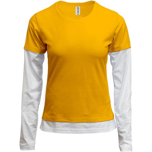 Женская желтая комбинированная футболка с длинными рукавами 