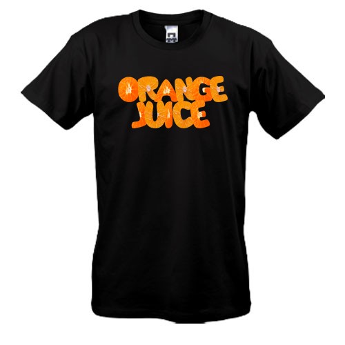 Мужская футболка с надписью «ORANGE JUICE» в виде сочных долек апельсина
