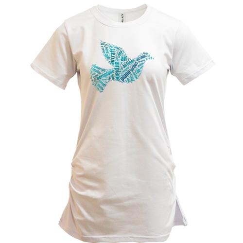 Подовжена футболка з птицею з написів