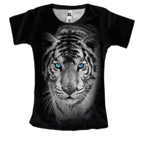 Женская 3D футболка с белым тигром