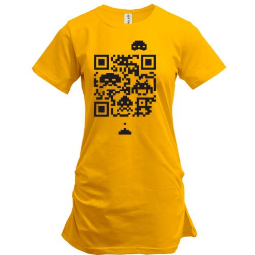 Подовжена футболка Space invaders qr code